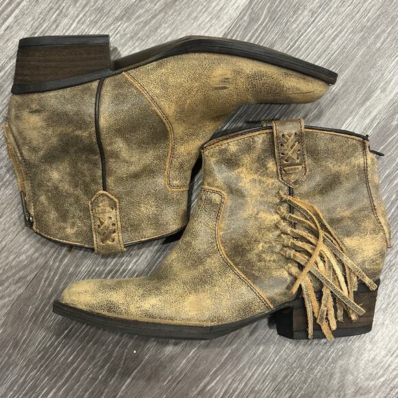 Very Volatile Lookout Fringe Bootie Tan Leather Western Ankle Boots Sz 8.5 Boho - Picture 6 of 9